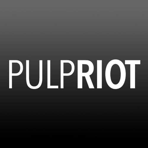 Pulp Riot logo with bold white text on a gradient black background.