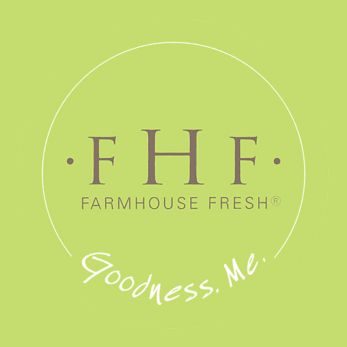 Farmhouse Fresh logo with the tagline "Goodness. Me." on a light green background.